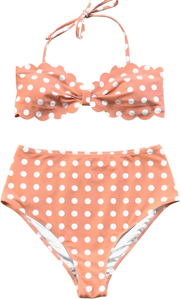 CUPSHE Women's Tropical Print Scallop Top High Waisted Bikini | Amazon (US)