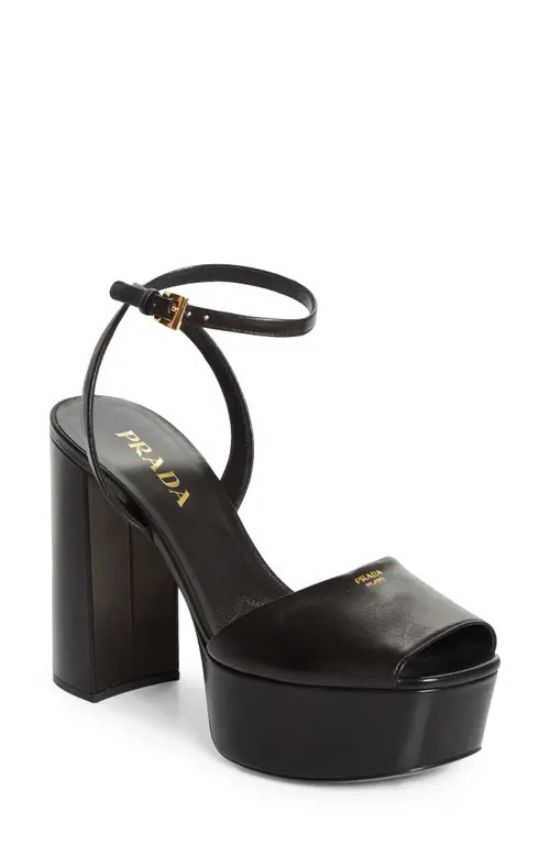Prada Peep Toe Platform Sandal in Nero at Nordstrom, Size 5Us | Nordstrom