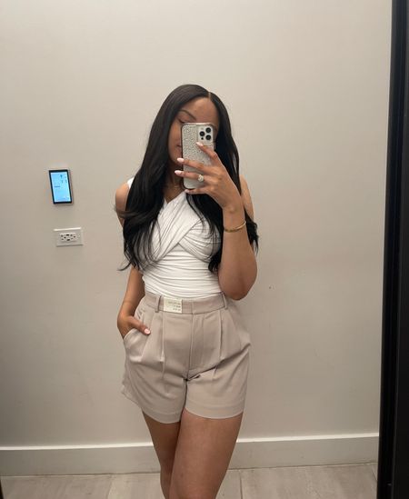 Found the cutest tailored shorts for summer 😍 they run a little big, wearing a size 27 here. Entire Abercrombie outfit ON SALE now 💕
#abercrombie #trousershorts #neutral #tailoredshorts 

#LTKfindsunder100 #LTKfindsunder50 #LTKsalealert