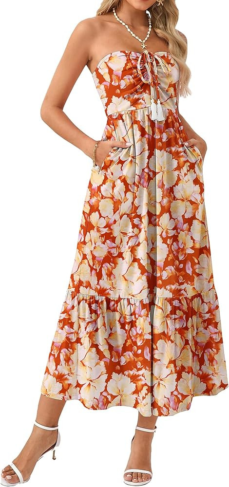 GRACE KARIN Summer Maxi Dresses for Women 2026 Floral Strapless Tube Top Boho Dress Flowy Beach V... | Amazon (US)
