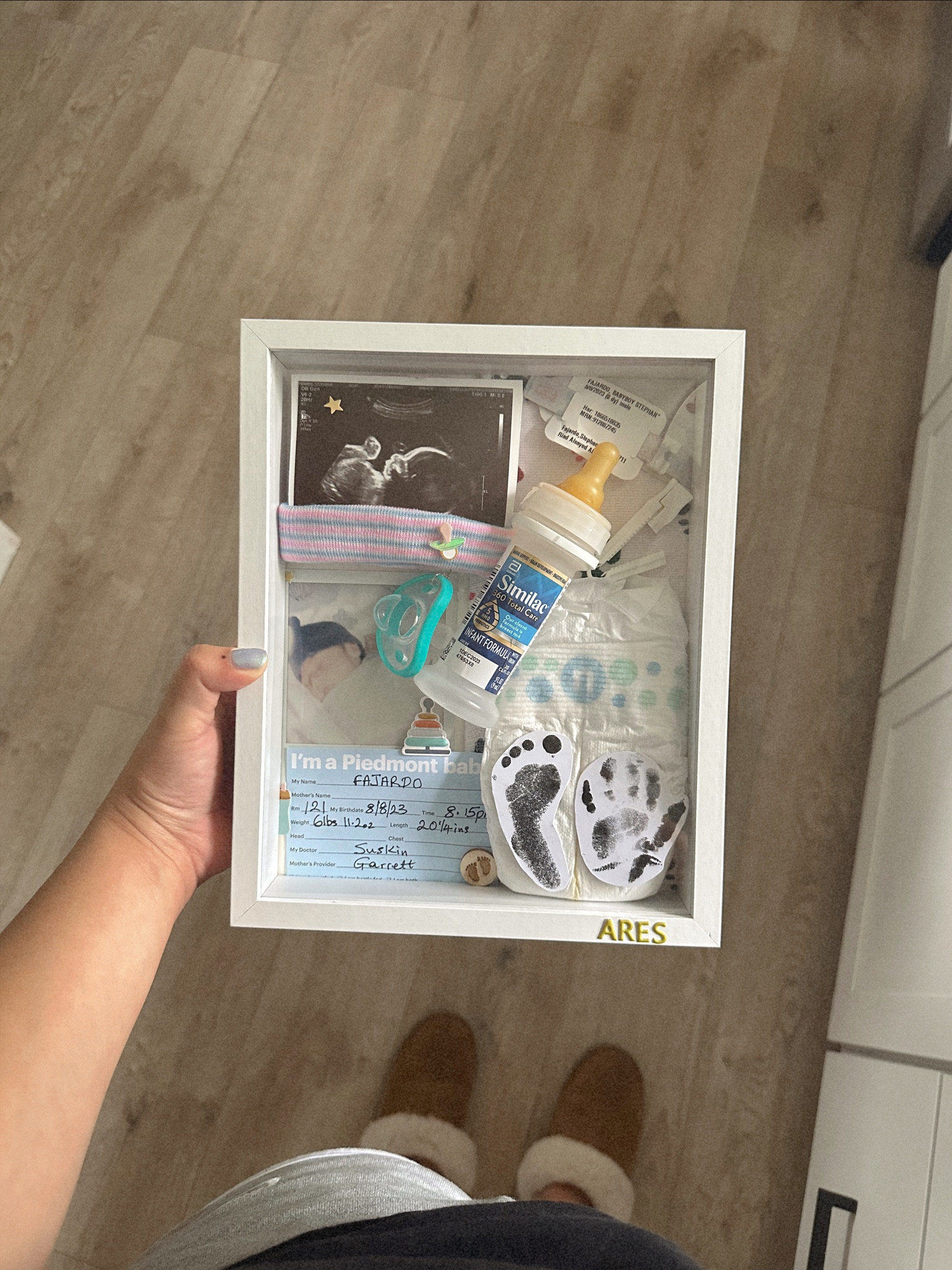SHADOW BOX 
I made my sister a little shadow box of all the babies things we received from the hospital. This box was the perfect size and quality was amazing as well. She loved it! 👶🏻🧺☁️
