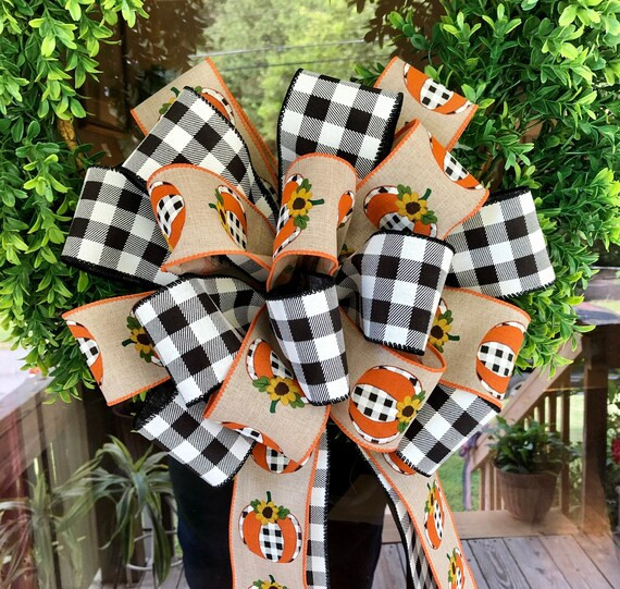 Free Shipping - Best Fall Wreath Bow, Pumpkin and Sunflower Bow, Buffalo Check and Pumpkins Bow, ... | Etsy (US)