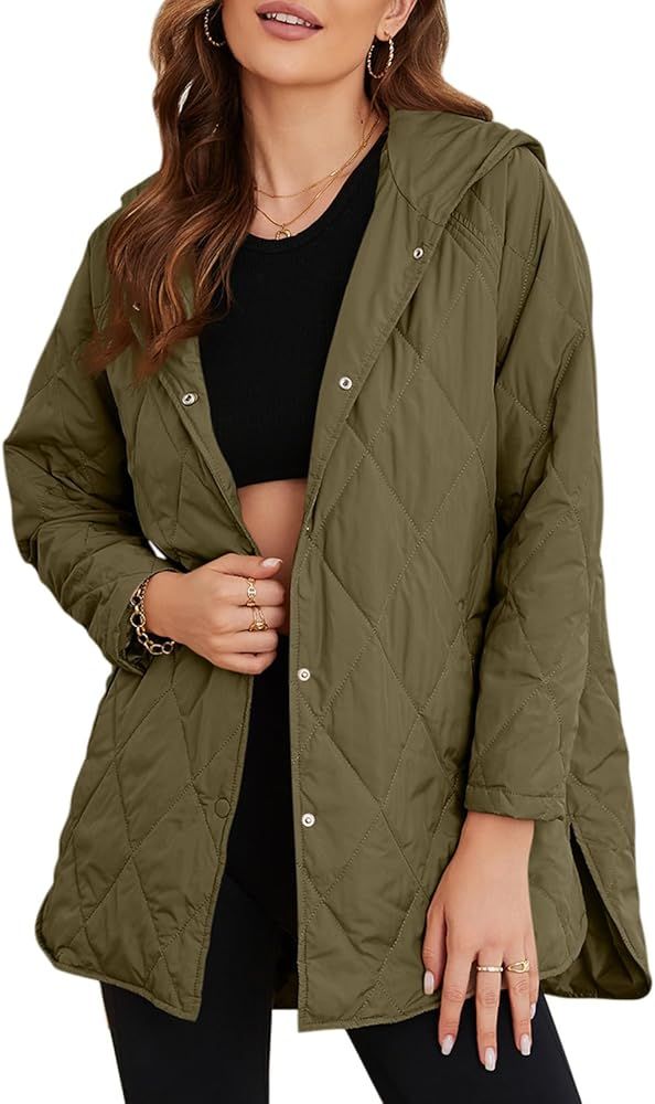 Long Jackets for Women Fashion 2023 Winter Coat for Women Business Casual Diamond Quilted Hooded ... | Amazon (US)