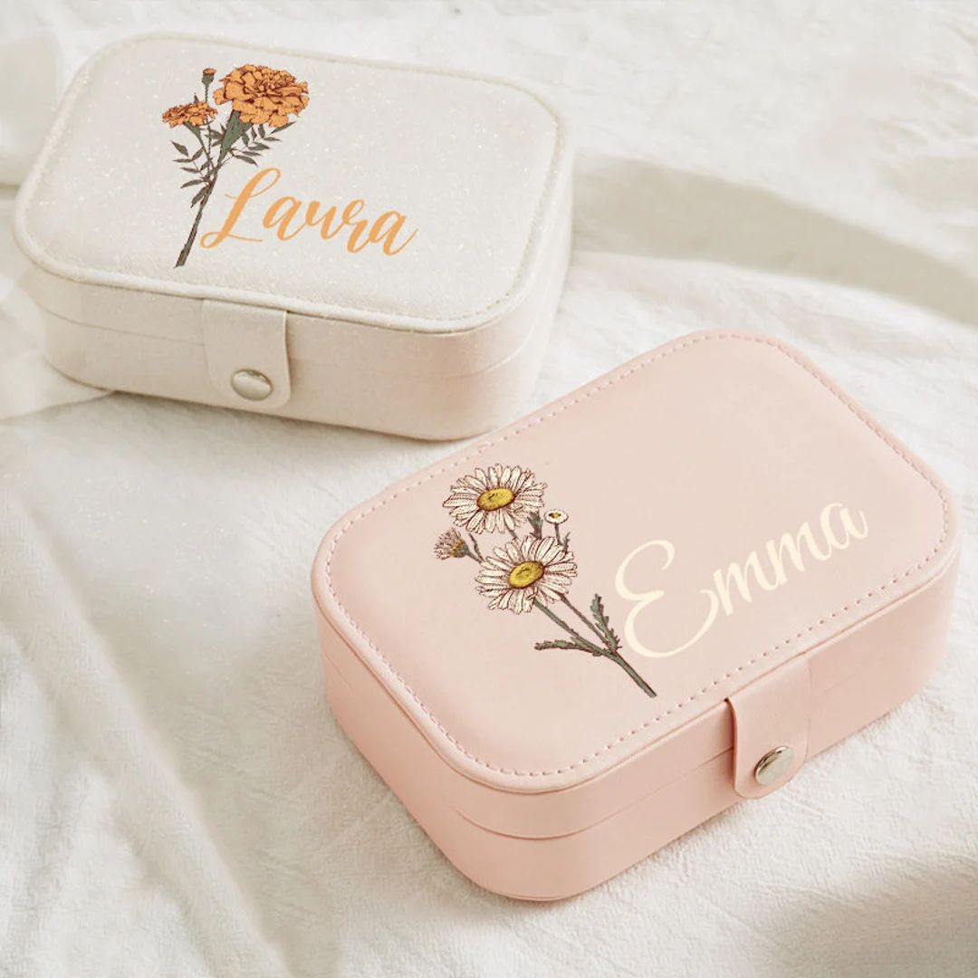 Floral Jewelry Case Personalized Birth Flower Jewelry Box - Etsy | Etsy (US)