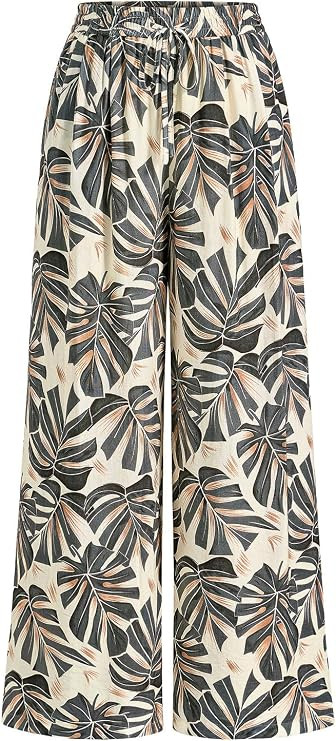 PRETTYGARDEN Womens Pants Elastic Waist Floral Lightweight Palazzo Pants for Women Casual Lounge ... | Amazon (US)