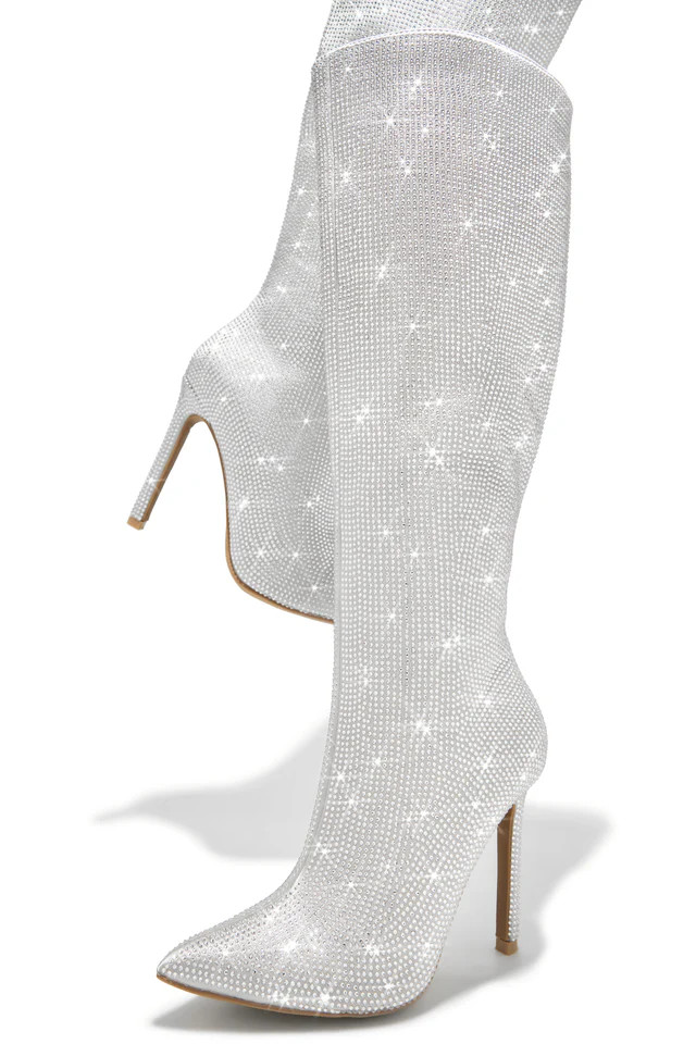 Miss Lola | After Party Silver Embellished Boots | MISS LOLA