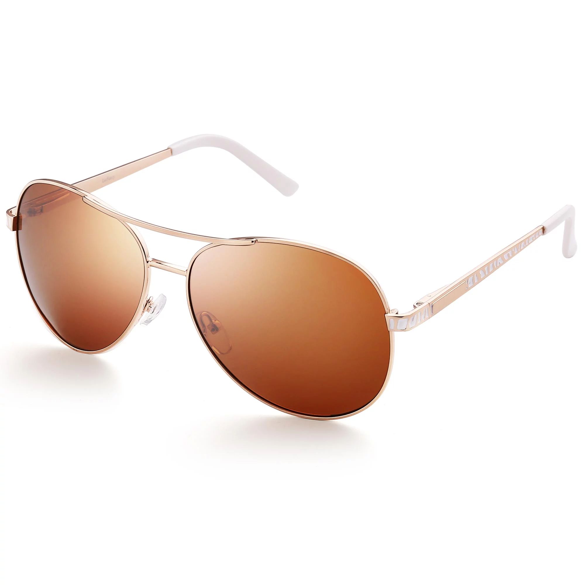 LotFancy Polarized Aviator Sunglasses for Women, UV400 Protection, Ultra Lightweight,Brown | Walmart (US)