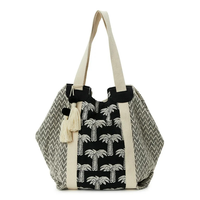 No Boundaries Women's Woven Beach Tote Handbag Black | Walmart (US)