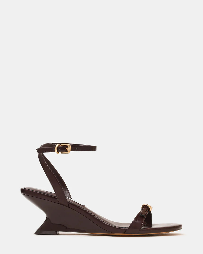 ZALOMA Espresso Buckle-Detail Wedge Ankle Strap Women's Heel | Steve Madden (US)