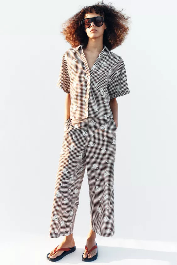 EMBROIDERED PLAID CULOTTES | Zara US