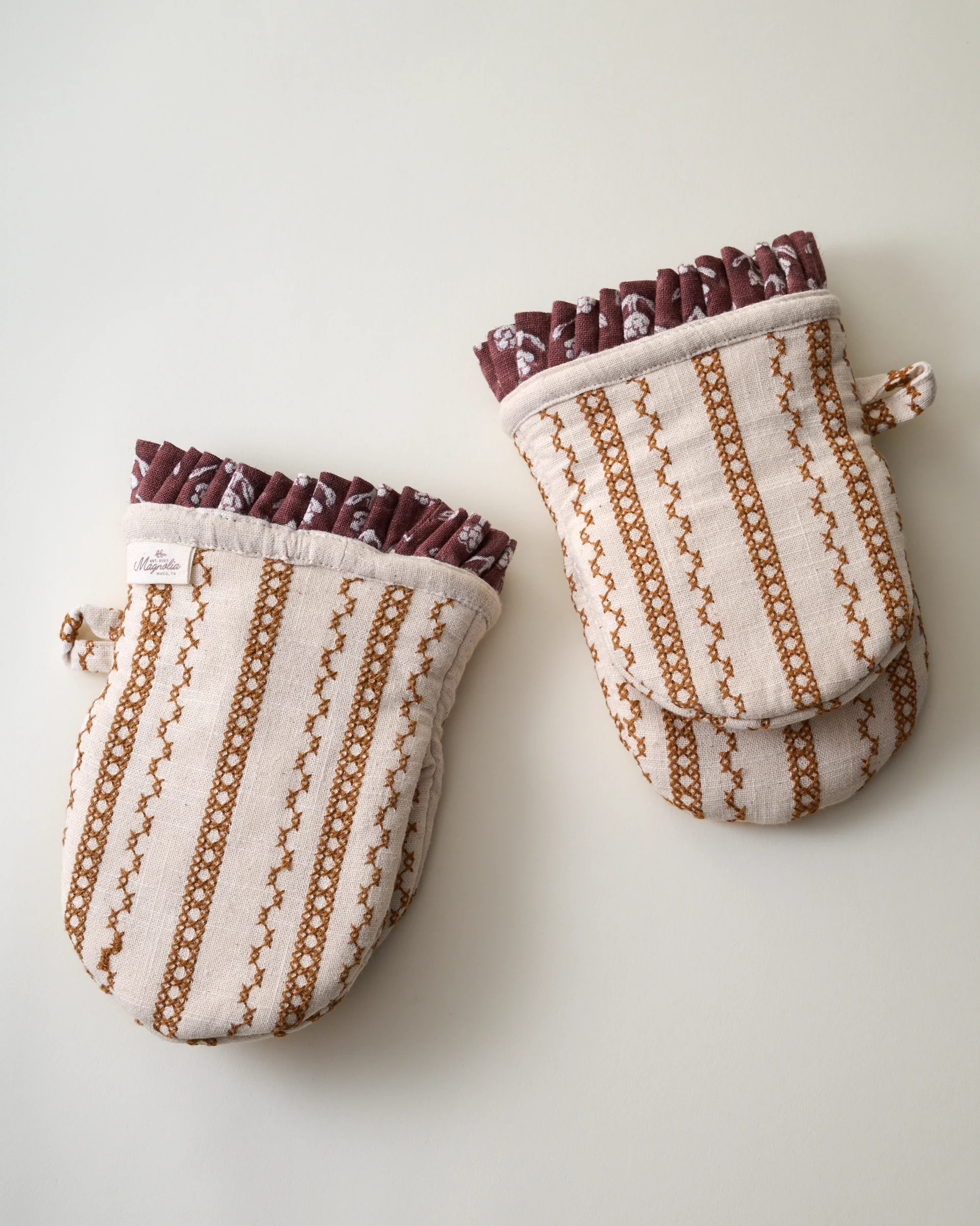 Natural Embroidered Stripe Oven Mitt Set of 2 | Magnolia