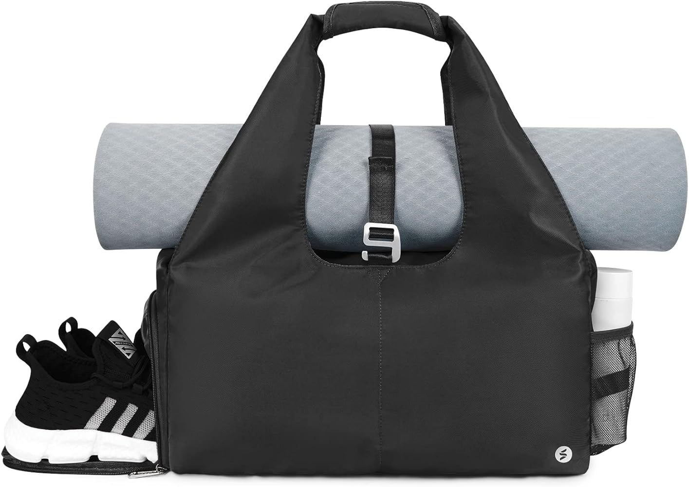 Women Gym Bag with Shoe Compartment and Wet Pocket with Adjustable Yoga Mat Holder, Black | Amazon (US)