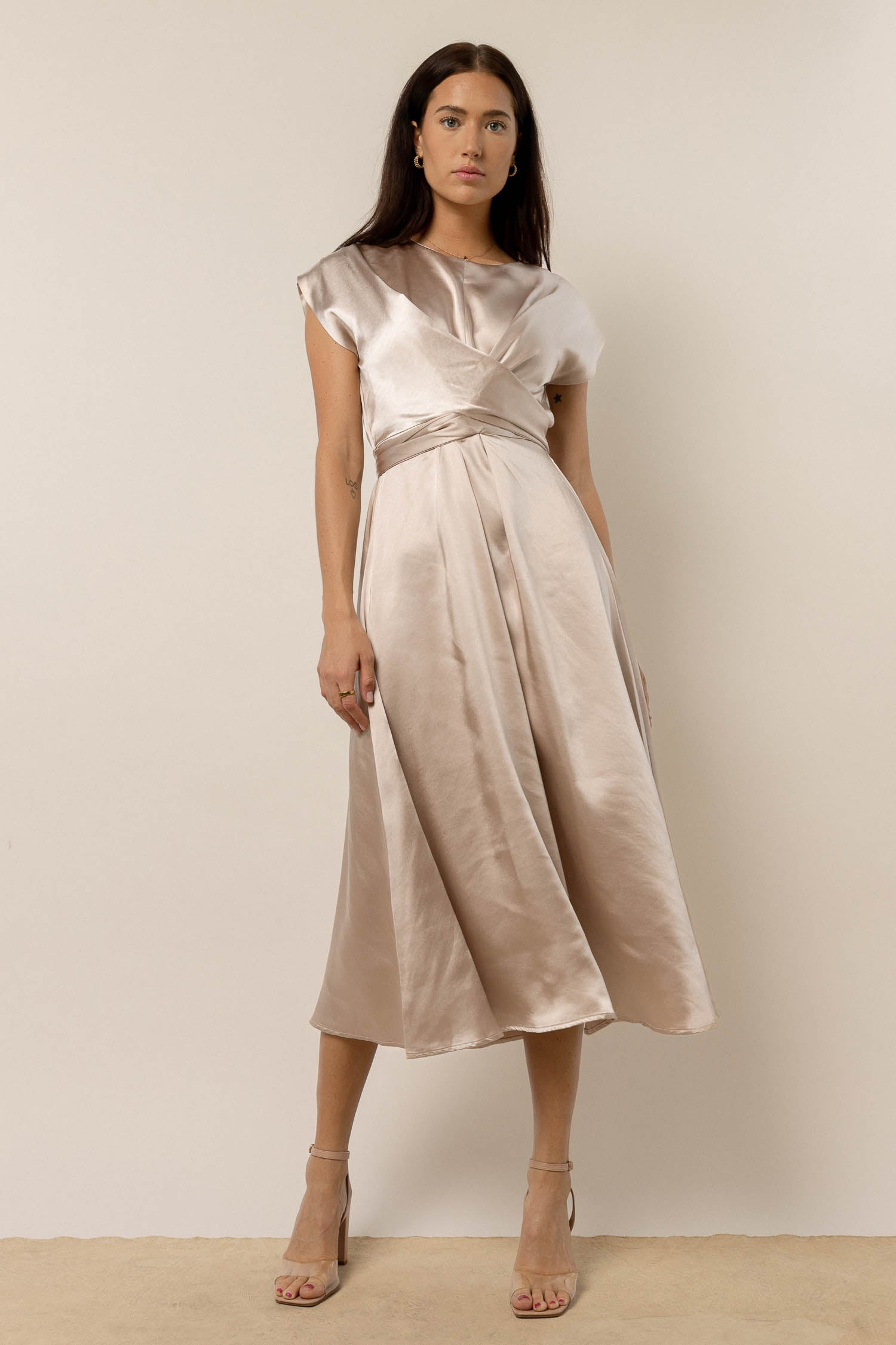 Rosalind Midi Dress in Champagne - böhme | Böhme US