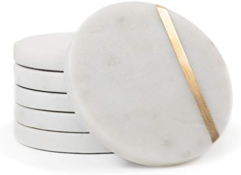 Cork & Mill Marble Coasters Set of 6 - Luxury Aesthetic Modern Decor for Coffee Table- White Marb... | Amazon (US)
