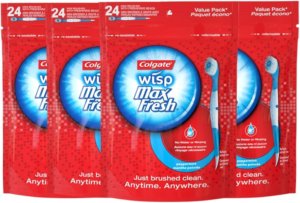 Colgate Max Fresh Wisp Disposable Mini Travel Toothbrushes, Peppermint, 24 Count (Pack of 4) | Amazon (US)