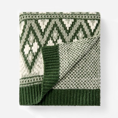 Knit Fair Isle Throw Blanket Green/Cream - Threshold™ designed with Studio McGee | Target