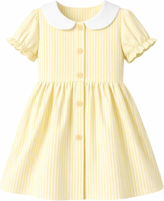 HILEELANG Girls School Dress Cotton Peter Pan Collar Striped Dress Toddler | 100% Cotton, Peter P... | Amazon (US)