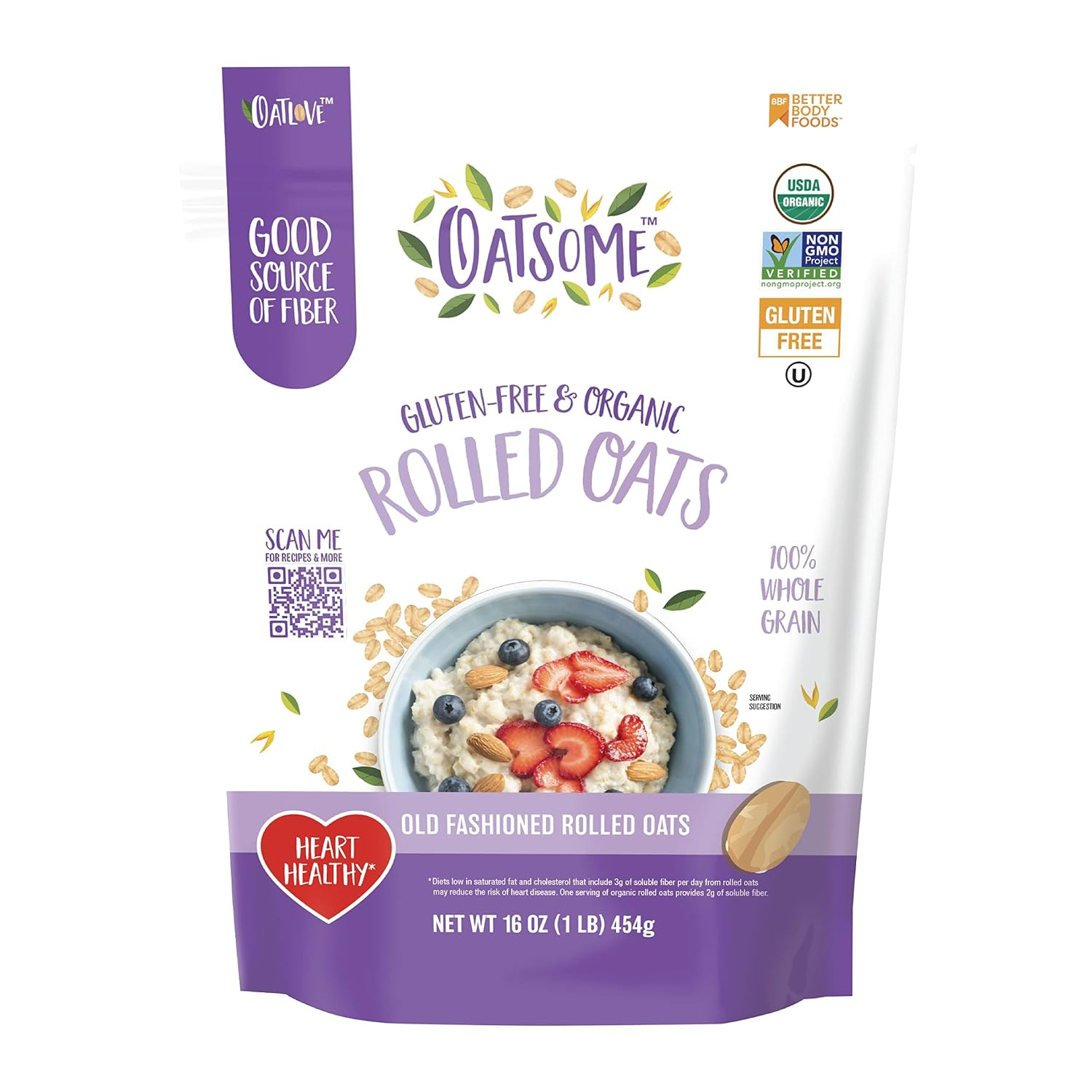 Oatsome Organic Rolled Oats 1 lb, Whole Grain, Gluten Free, Oatmeal | Amazon (US)