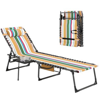 Outsunny Folding Chaise Lounge Chair Outdoor Tanning Chair with 5-Level Adjustable Back, Side Table, Pillow, Pocket for Yard, Beach, Pool, Mixed Color | Target