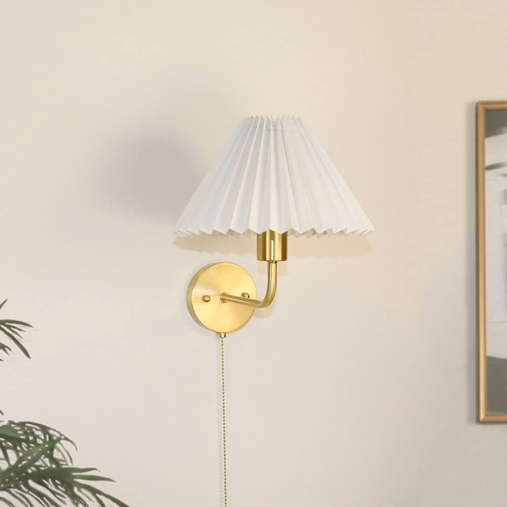 AMHIL Simple E14 Copper Wall Sconces Pleated Fabric Wall Mounted Light with Pull Cord Switch Nord... | Amazon (US)
