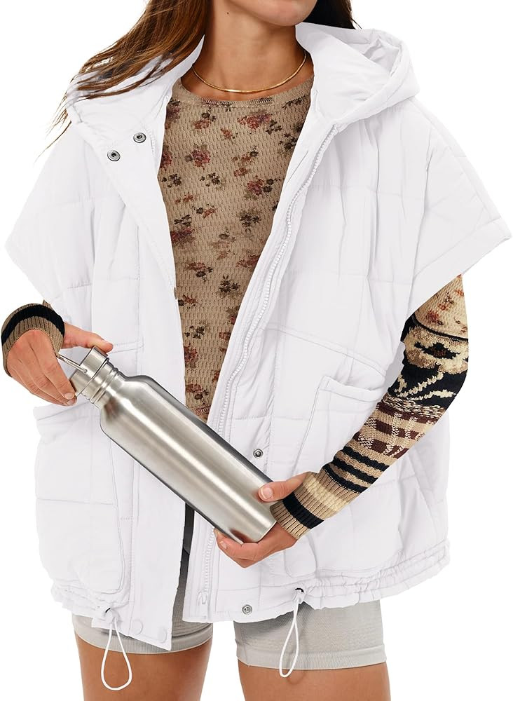 Gacaky Quilted Vest for Women Oversized Stand Collar Cap Sleeve Puffer Jacket Warm Button Zip Up ... | Amazon (US)