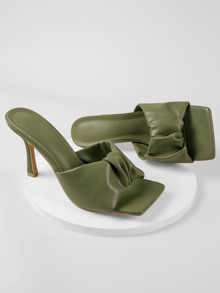 Pleather Square Toe Ruched Vamp Stiletto Heels | SHEIN