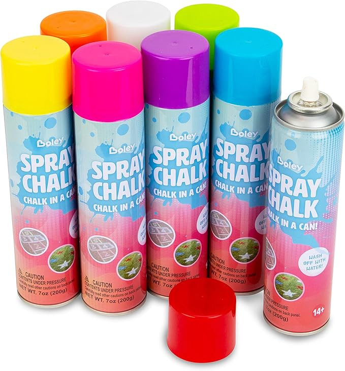 Boley Spray Chalk – 8 Pack Washable Chalk Spray Paint, 7 oz Each, Non-Toxic, Vibrant Outdoor Co... | Amazon (US)