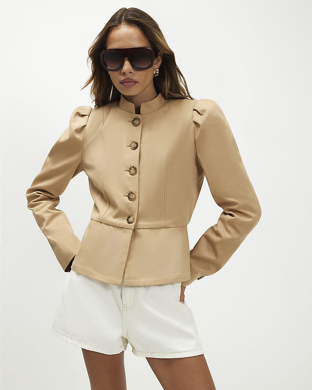 Brown Stand up Collar Drummer Jacket | River Island UK & IE