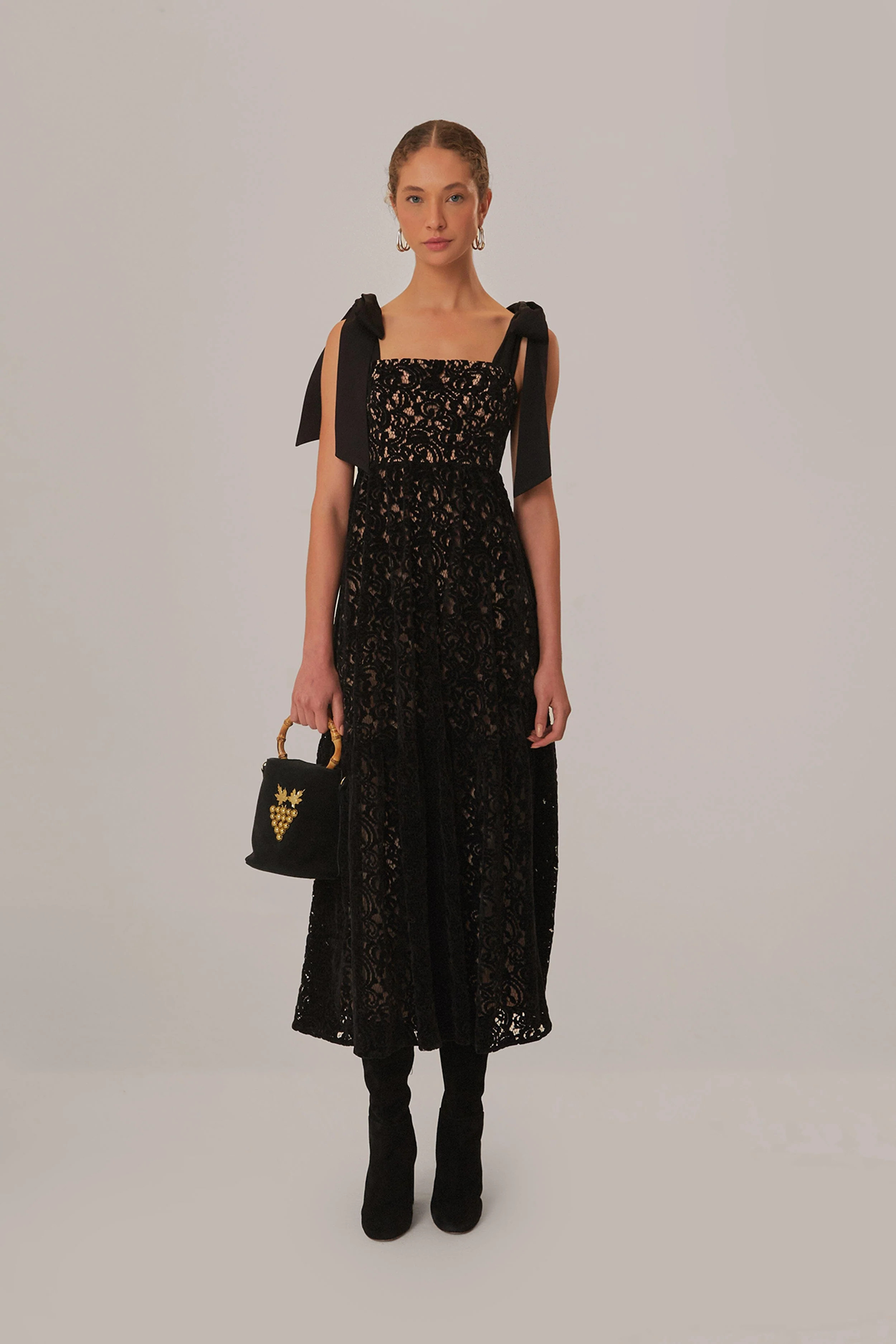 Black Velvet Lace Sleeveless Maxi Dress | FarmRio (US)