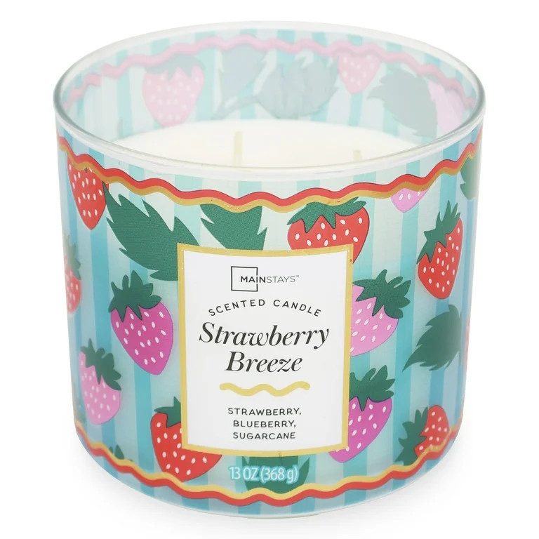 Mainstays 3-Wick Strawberry Breeze Fragrance Candle With Decorative Wrap, 13 Ounce | Walmart (US)