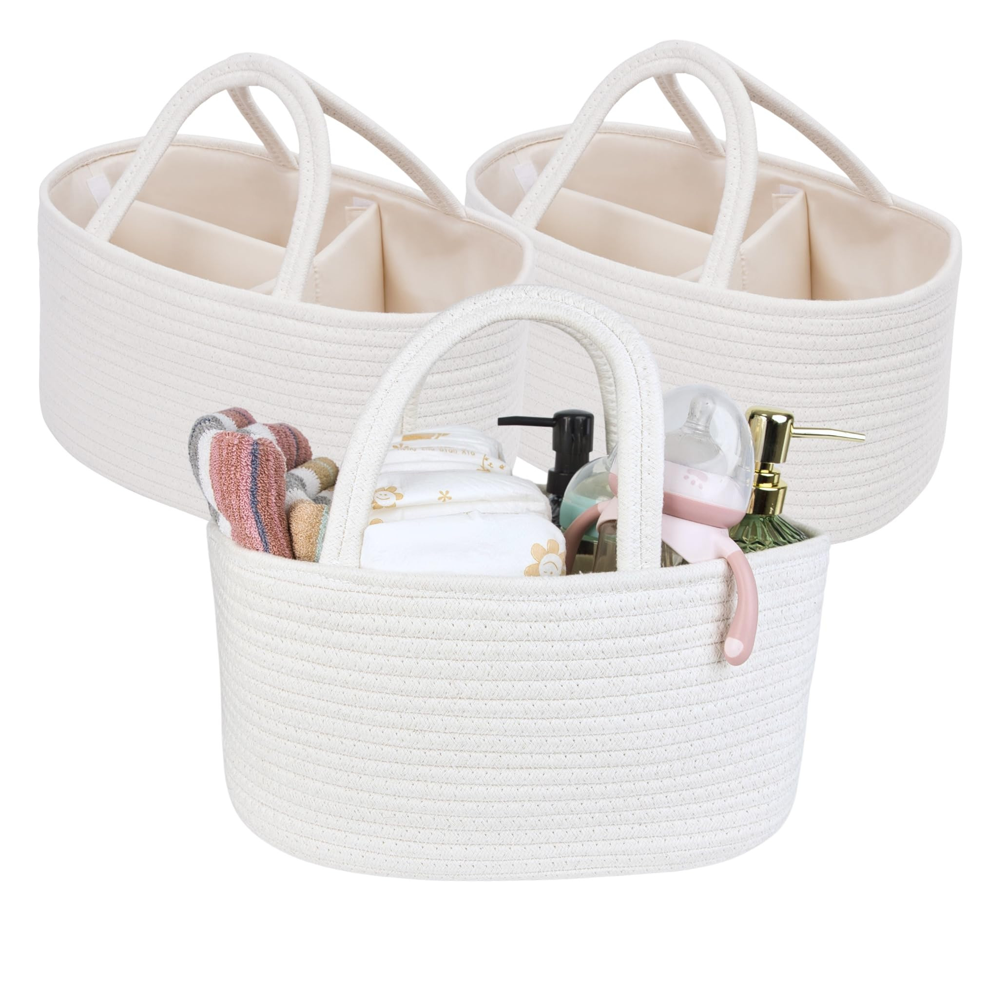 Baby Diaper Caddy Girl Boy Organizer Small Woven Baskets With Handle, Cotton Rope Tote For Shower... | Amazon (US)