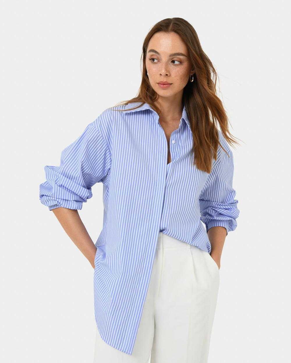 Forcast - Piper Stripe Shirt - Tops (Blue Ivory) Piper Stripe Shirt | THE ICONIC (AU & NZ)