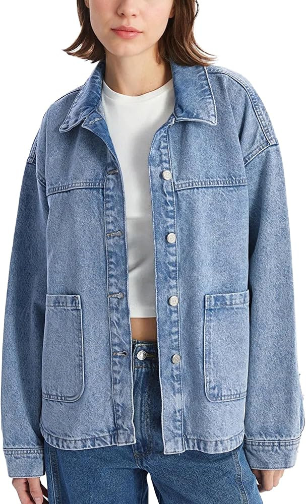 Hixiaohe Jean Jackets for Women Trendy Button Up Denim Shirt Jacket Oversized Long Sleeve Coat Fa... | Amazon (US)
