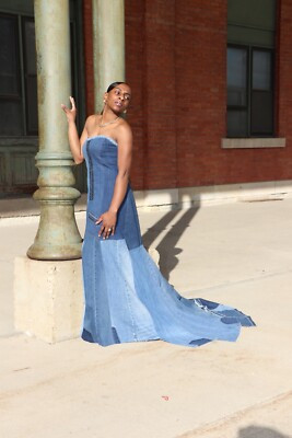 Britney denim dress CUSTOM gown with train size all sizes  | eBay | eBay CA