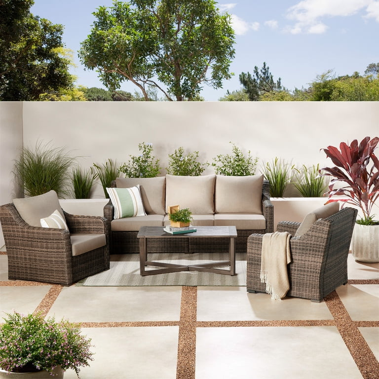 Better Homes & Gardens Hawthorne Park Outdoor Wicker Lounge Chair Set of 2, Beige | Walmart (US)