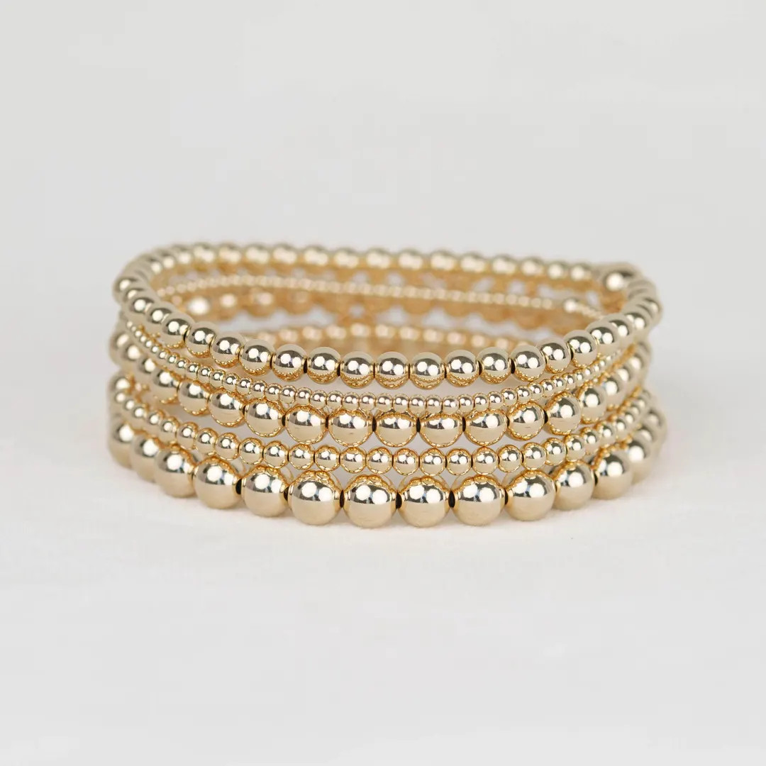 MYLA 2·3·4·5·6 | 14k gold filled sterling silver beaded stretch bracelets | custom sized mini... | Etsy (US)