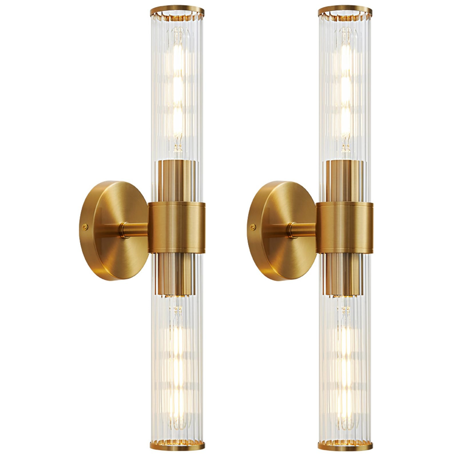 Gold Bathroom Light Fixtures 2 Pack, Vanity Lights for Mirror with Threaded Glass Shade, 20 Inch ... | Amazon (US)
