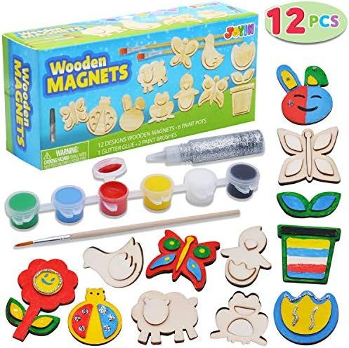 JOYIN 12 Wooden Magnet Creativity Arts & Crafts Painting Kit for Kids, Decorate Your Own Painting... | Amazon (US)