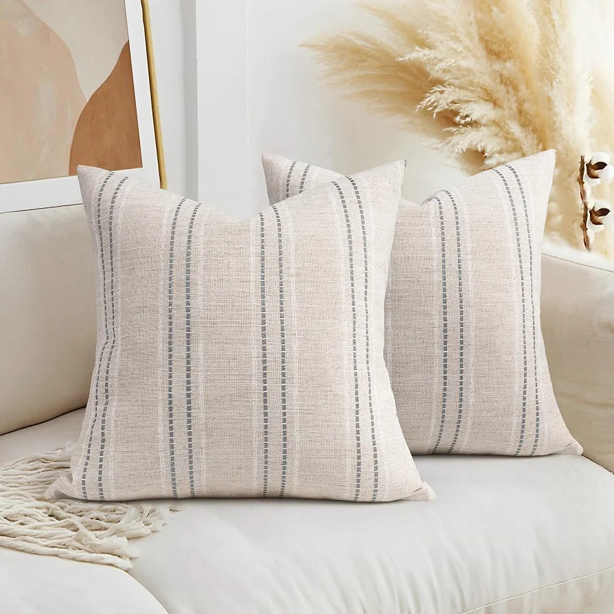 AELS 18x18 Decorative Farmhouse Linen Throw Pillow Covers, Boho Textured Pillow Case, Set of 2, B... | Amazon (US)