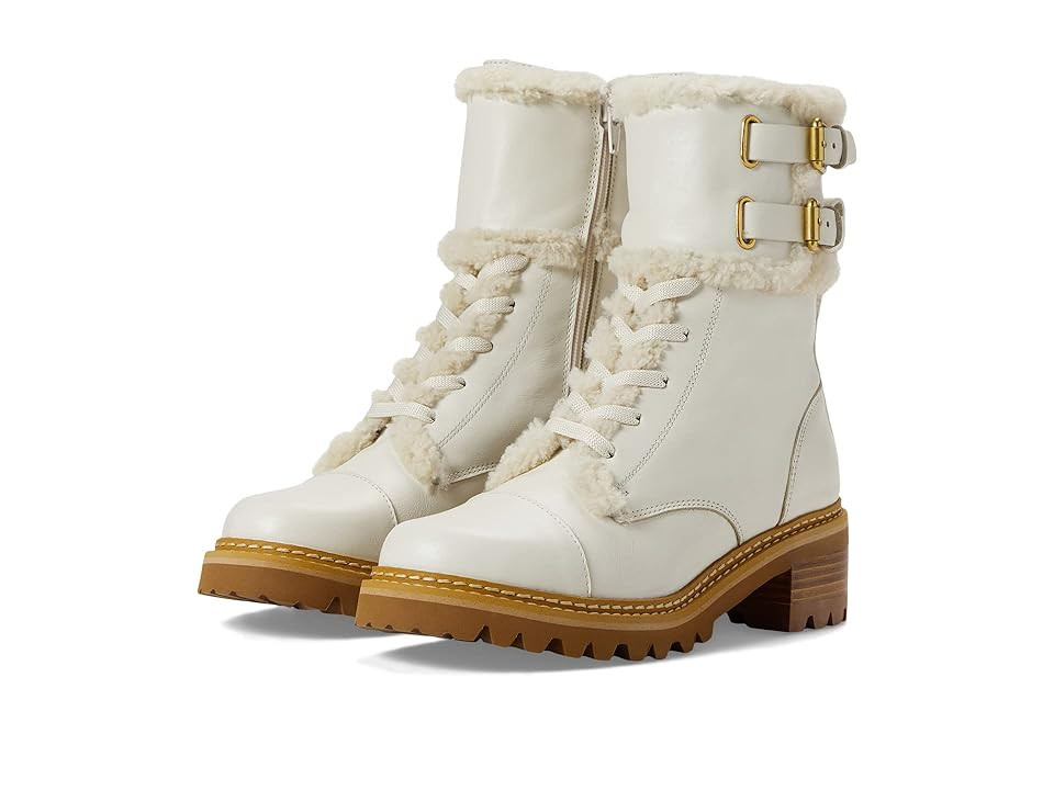 See by Chloe Mallory Combat Shearling Bootie (Natural) Women's Boots | Zappos