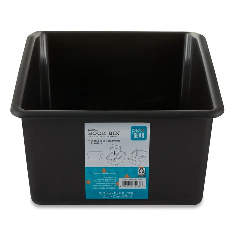 Pen and Gear Large Book Bin Desktop Organizer with 2 Removable Dividers, Black | Walmart (US)