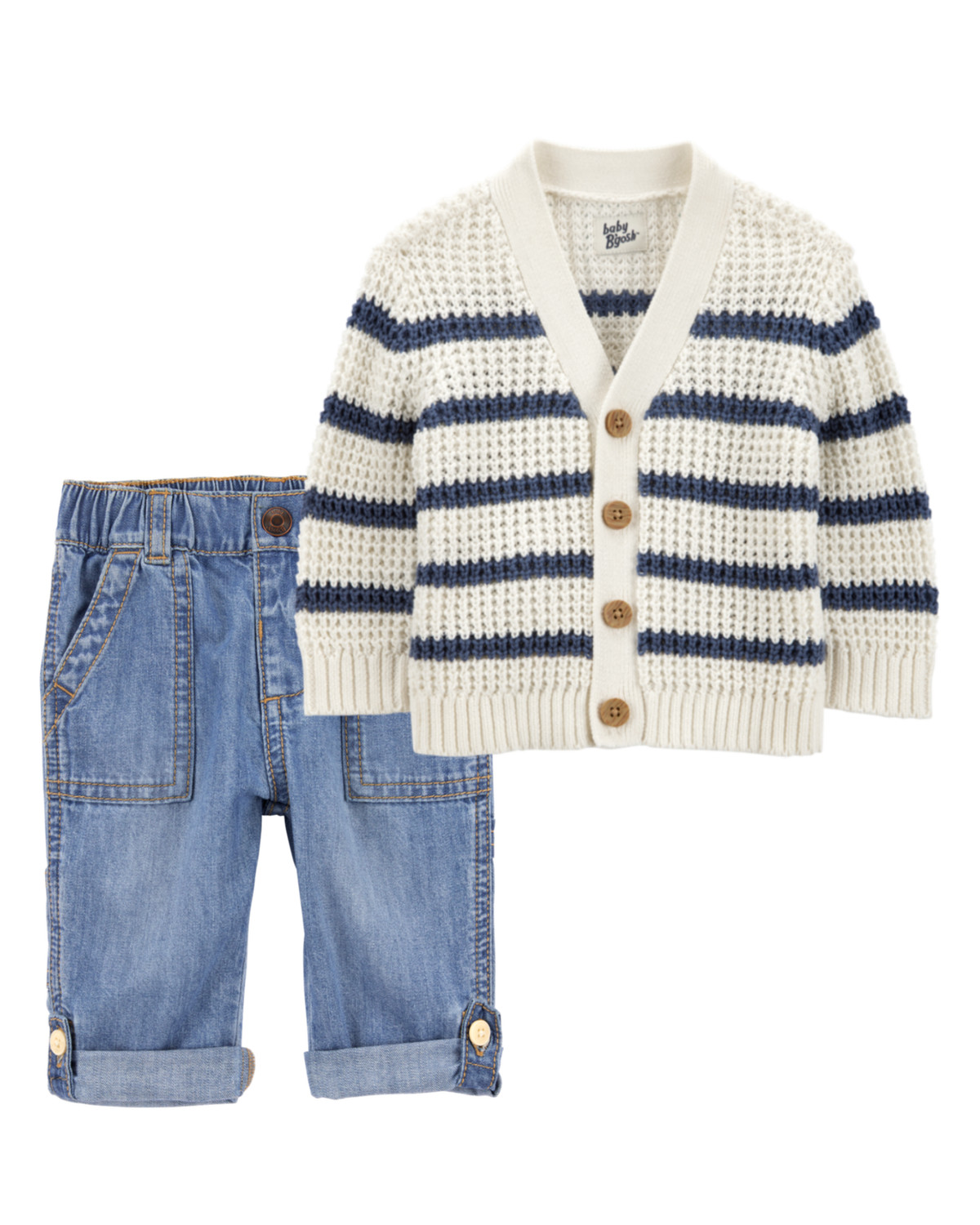 Baby 2-Piece Striped Sweater Knit Cardigan & Roll-Up Cuff Jeans Set | Carter's Inc