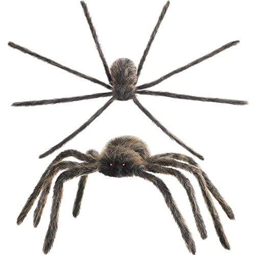 Kathfly 2 Pack Halloween Realistic Spider Decoration 3ft Giant Brown Hairy Spider Scary Simulation Spider Props for Halloween Party Haunted House Supplies Home Indoor Outdoor Yard Lawn 35.5 Inches | Amazon (US)