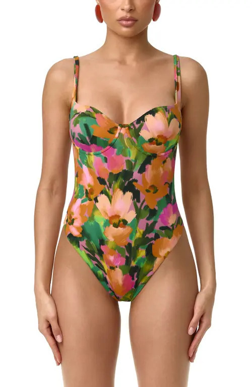Naked Wardrobe Print Tank Bodysuit in Secret Garden at Nordstrom, Size Medium | Nordstrom
