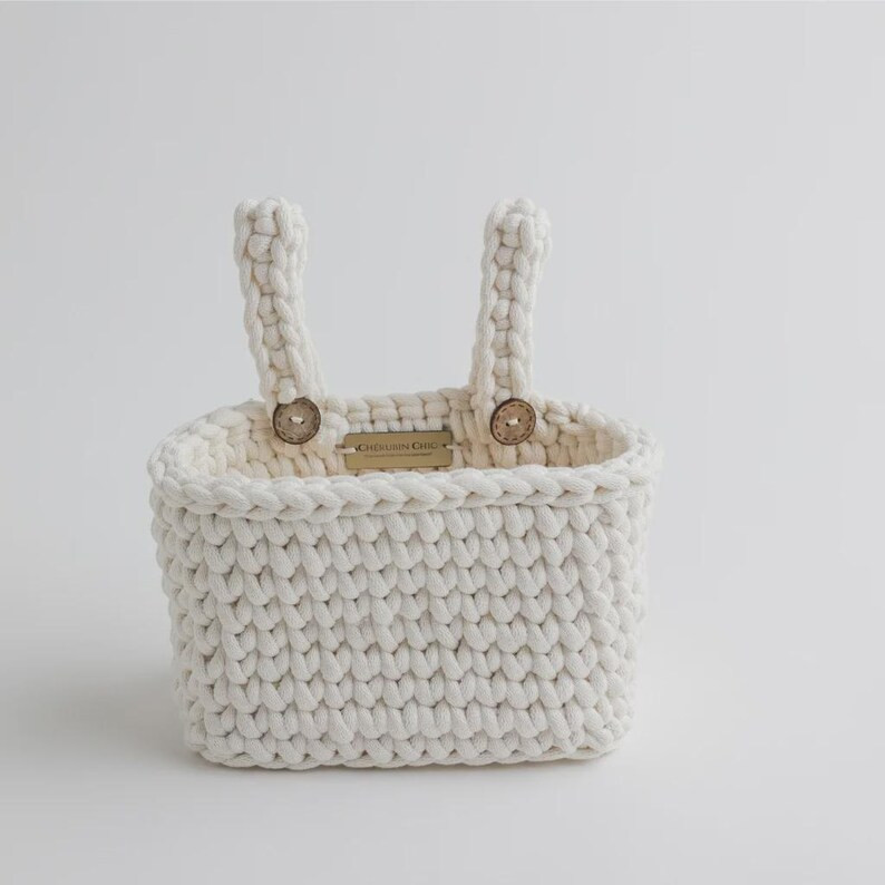 White Baby Crib Organizer – Organic Cotton Nursery Hanging Basket | Handwoven Crib Storage - Et... | Etsy (US)