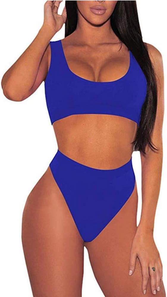 Cutiefox Womens Crop Top Scoop Neck High Waisted Bikini Sets Two Piece Swimsuits | Amazon (US)