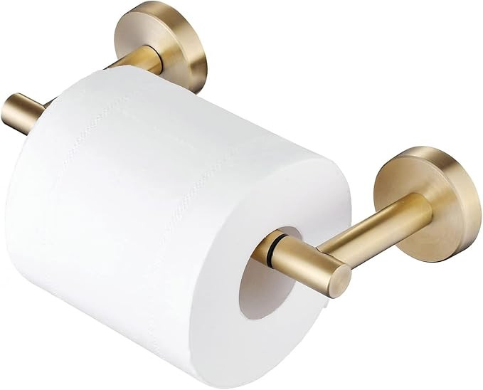 Brushed Gold Toilet Paper Holder for Bathroom, Double Post Pivoting Tissue Roll Holder, Wall Moun... | Amazon (US)