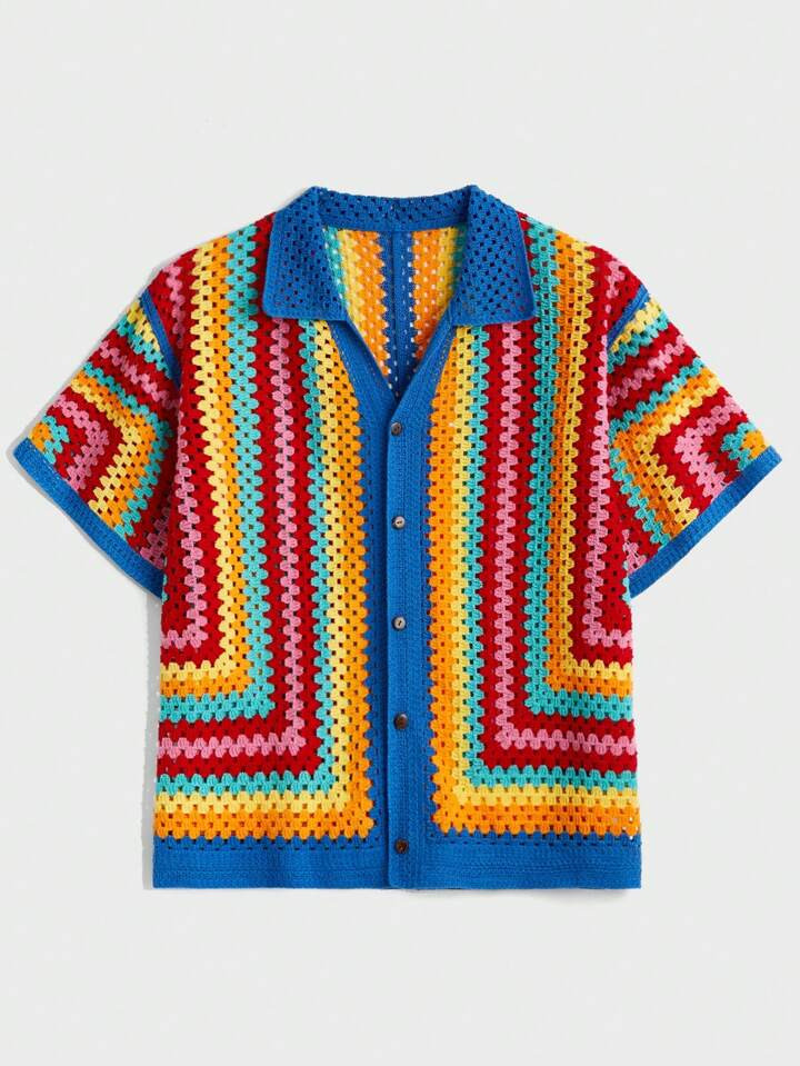 Manfinity Modomio 1pc Men Y2K Clothes Funny Casual Fit High Street Vintage Style Color Stripe Fal... | SHEIN