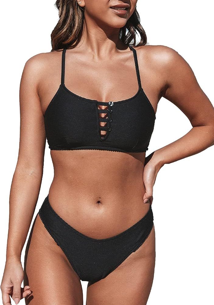 CUPSHE Women's Low Rise Cutout Criss Cross Bikini Swimsuit Sets | Amazon (US)