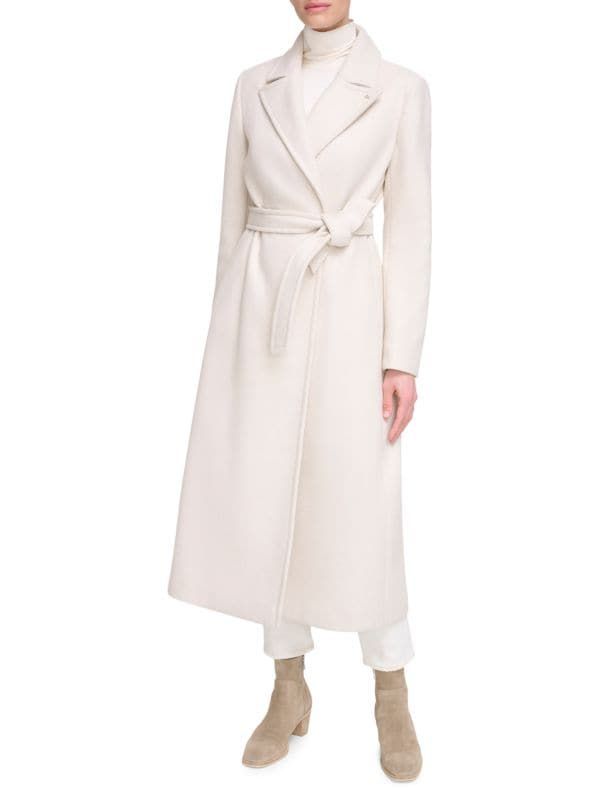 Calvin Klein Faux Wool Belted Wrap Coat on SALE | Saks OFF 5TH | Saks Fifth Avenue OFF 5TH
